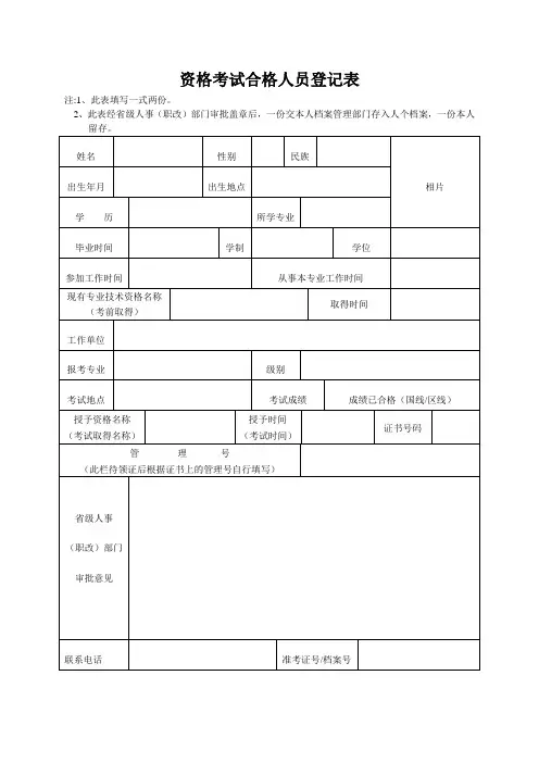 资格考试合格人员登记表.doc下载- 资格考试合格人员登记表.