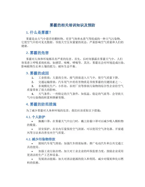 雾霾的相关培训知识及预防