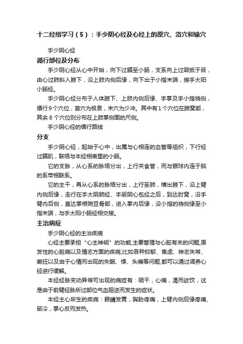 十二经络学习（5）：手少阴心经及心经上的原穴、洛穴和输穴