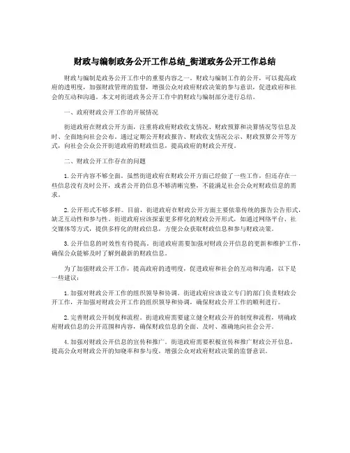 财政与编制政务公开工作总结_街道政务公开工作总结