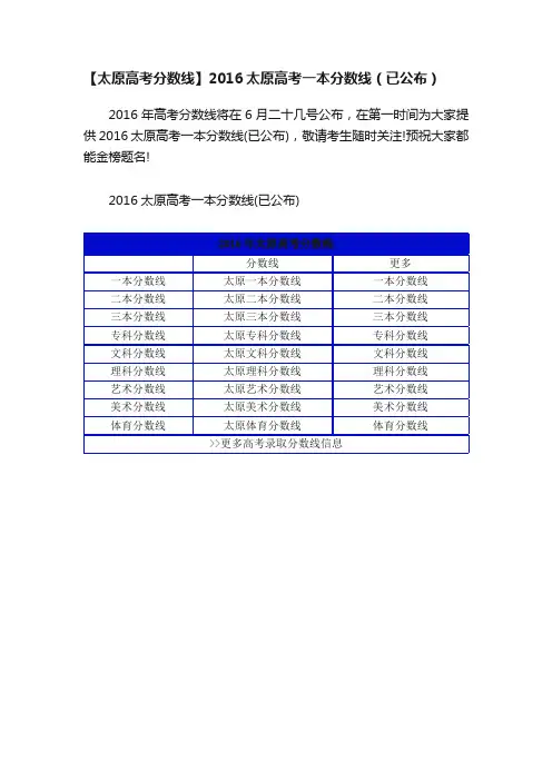 【太原高考分数线】2016太原高考一本分数线（已公布）
