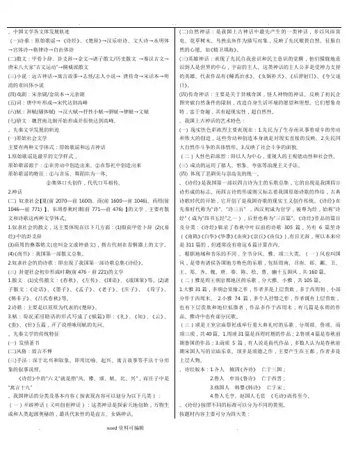 中国古代文学1复习资料全
