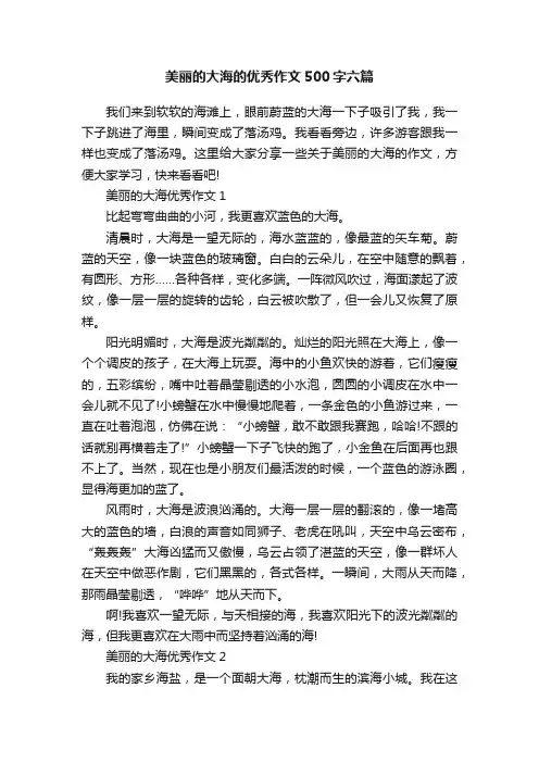 美丽的大海的优秀作文500字六篇