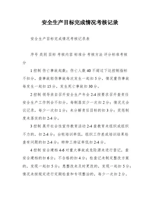 安全生产目标完成情况考核记录