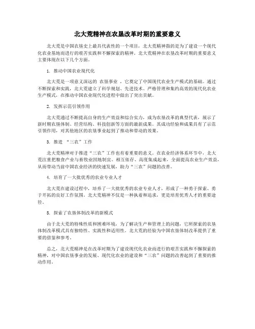 北大荒精神在农垦改革时期的重要意义