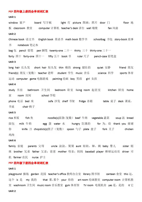 PEP四会单词词汇表