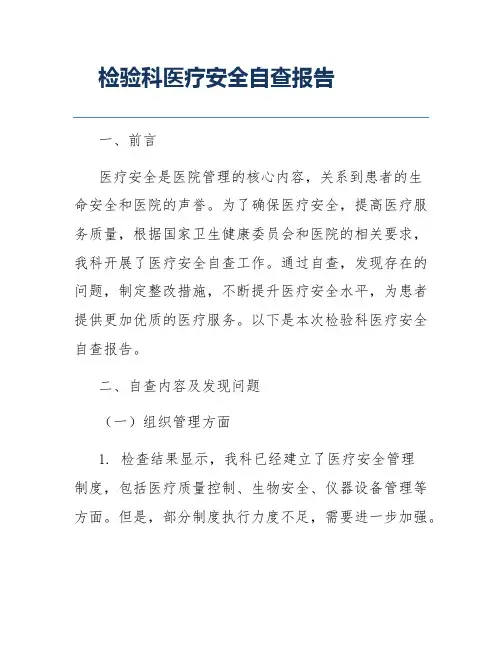 检验科医疗安全自查报告
