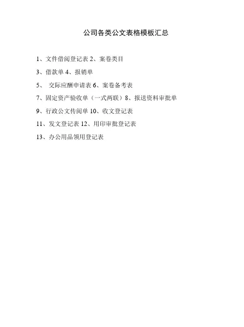 公司各类公文表格模板汇总