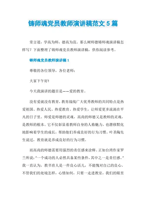 铸师魂党员教师演讲稿范文5篇