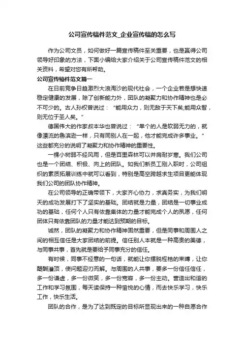 公司宣传稿件范文_企业宣传稿的怎么写