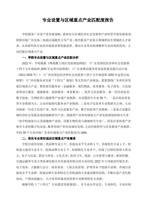专业设置与区域重点产业匹配度报告