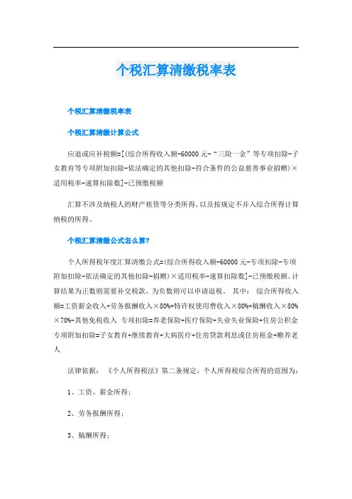个税汇算清缴税率表