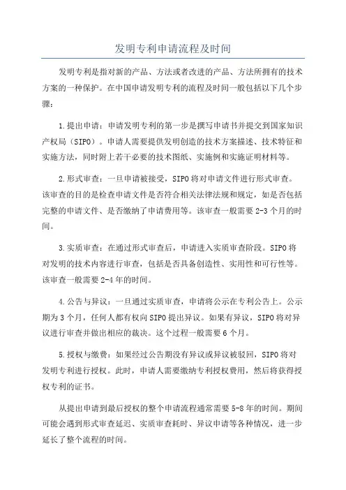 发明专利申请流程及时间