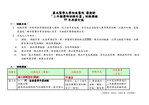 台北医学大学附设医院药剂部「二年期药师训练计画」训练课程99 年再修订版