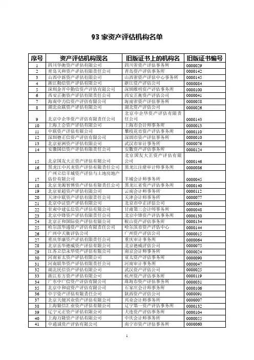93家资产评估机构名单