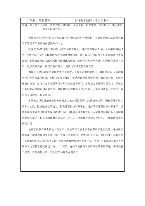 2021年上海师范大学研究生045110学科教学(地理)