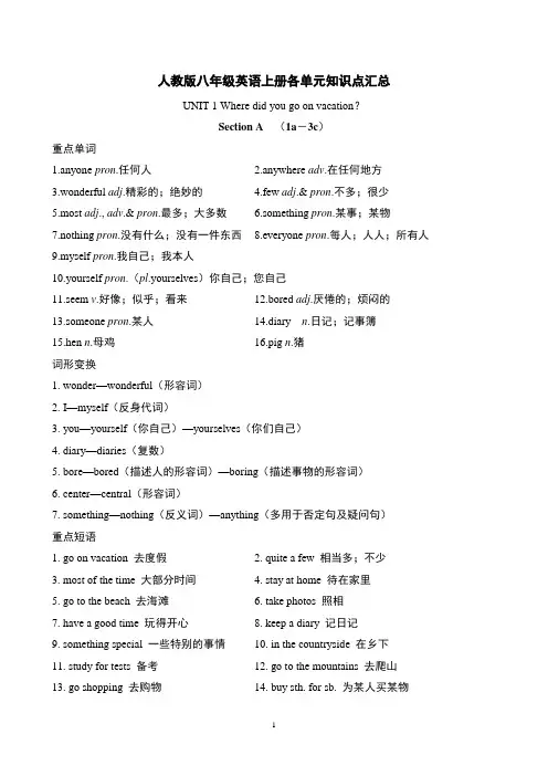 人教版八年级英语上册各单元知识点汇总