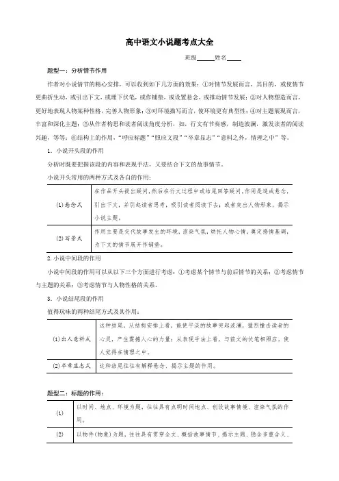 高中语文小说题考点大全