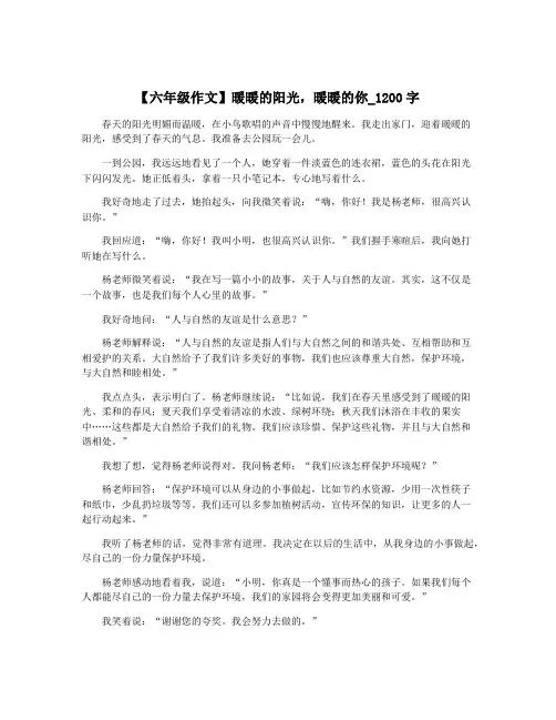 【六年级作文】暖暖的阳光,暖暖的你_1200字