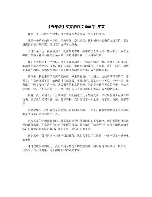 【五年级】买菜的作文500字 买菜