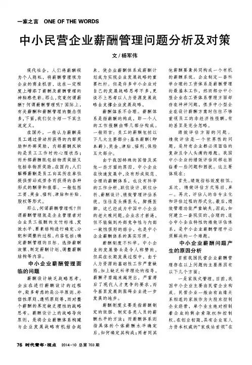 中小民营企业薪酬管理问题分析及对策