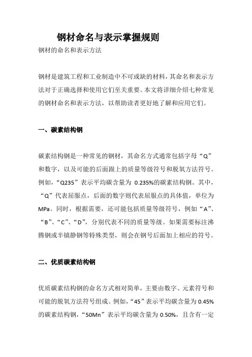 钢材命名与表示掌握规则