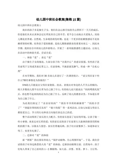 幼儿园中班社会教案(集锦15篇)