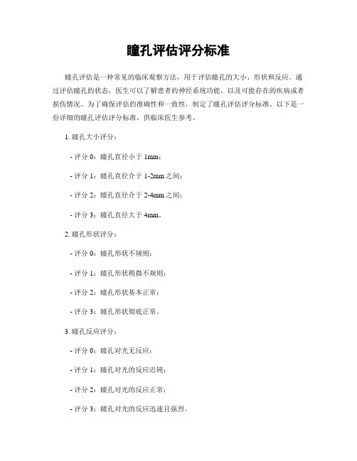 瞳孔评估评分标准