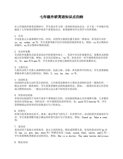 七年级外研英语知识点归纳