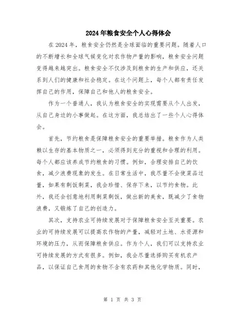 2024年粮食安全个人心得体会