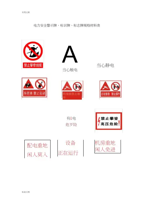 电力安全系统警示牌材料规格表