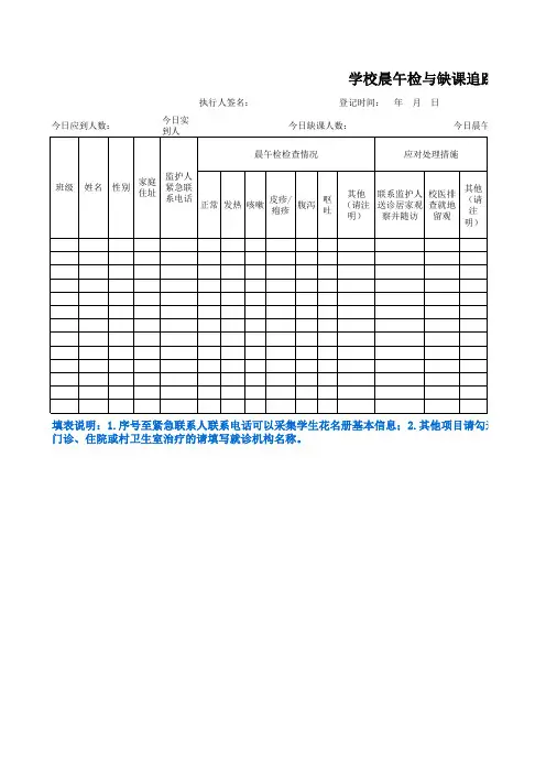 2020中小学最新疫情防控学校晨午检与缺课追踪记录汇总表