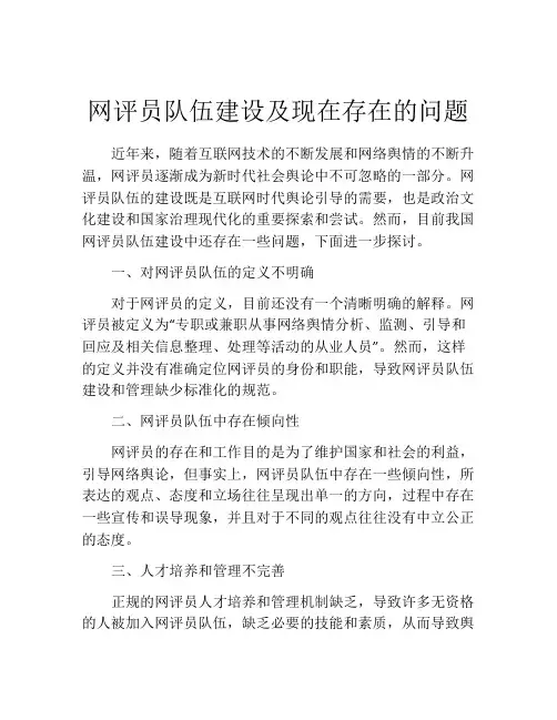 网评员队伍建设及现在存在的问题