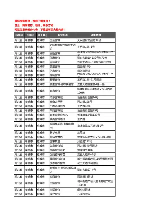 新版湖北省孝感市应城市窗帘企业公司商家户名录单联系方式地址大全40家