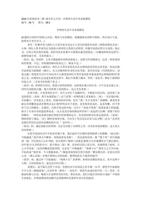 2019年深圳高考二模 满分作文点评：在物质生活中诗意地栖息