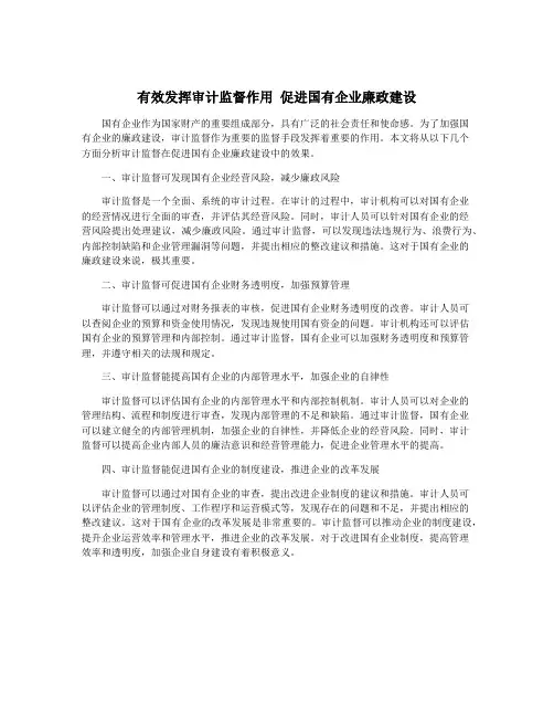 有效发挥审计监督作用 促进国有企业廉政建设