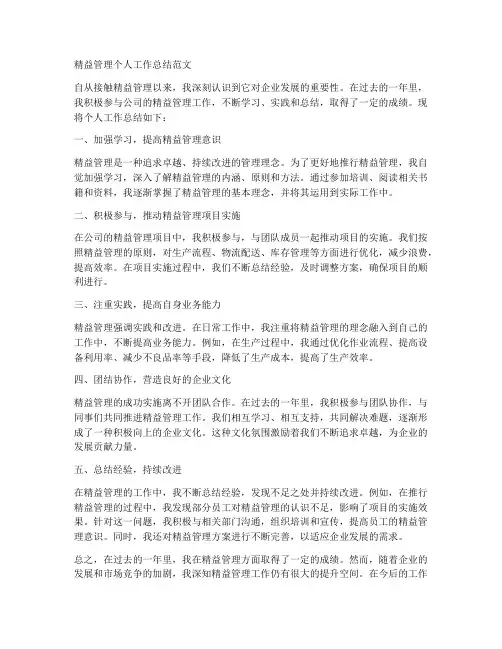 精益管理个人工作总结范文