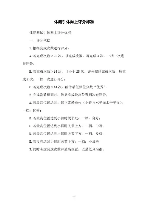 体测引体向上评分标准