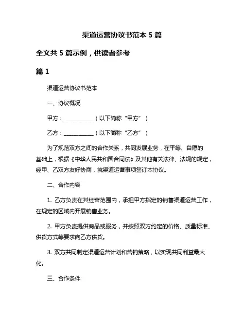 渠道运营协议书范本5篇