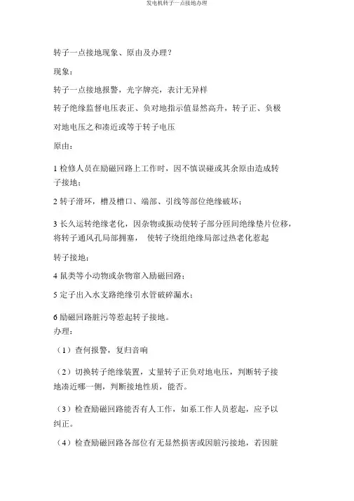 发电机转子一点接地处理