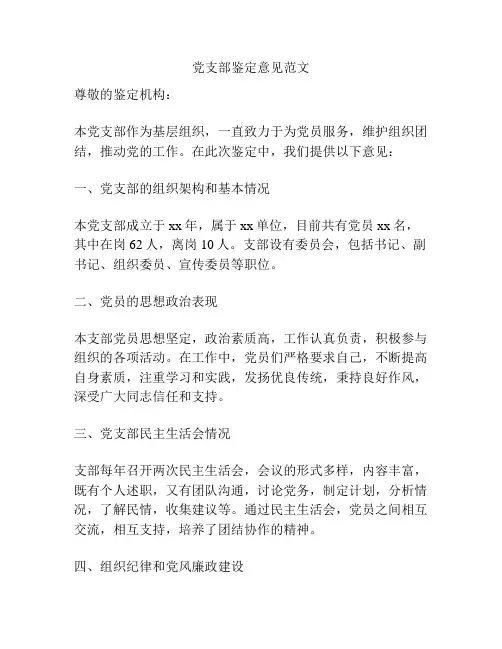 党支部鉴定意见范文