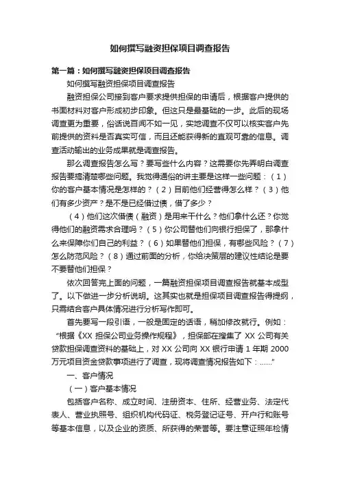 如何撰写融资担保项目调查报告