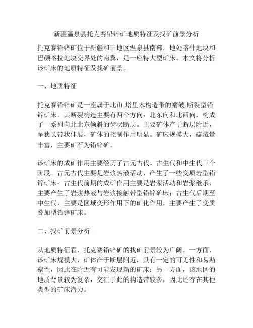 新疆温泉县托克赛铅锌矿地质特征及找矿前景分析