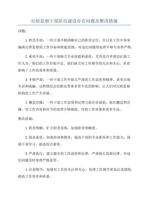 纪检监察干部队伍建设存在问题及整改措施