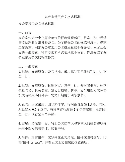 办公室常用公文格式标准