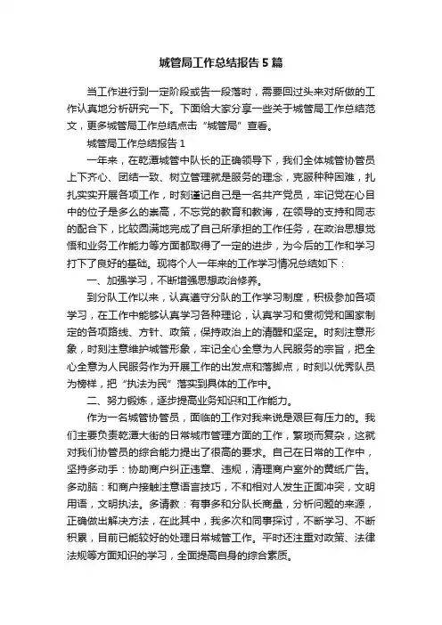 城管局工作总结报告5篇