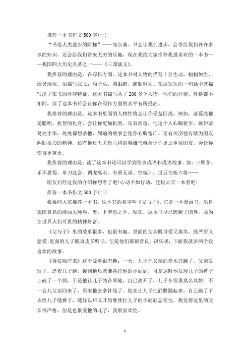 推荐一本书作文500字范文10篇