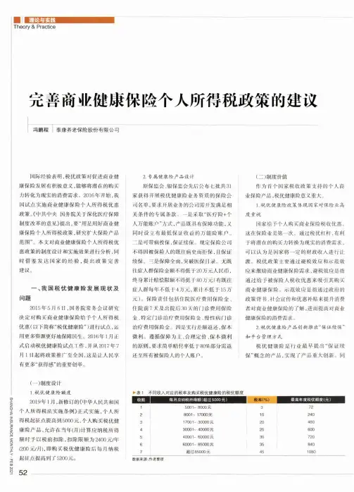 完善商业健康保险个人所得税政策的建议