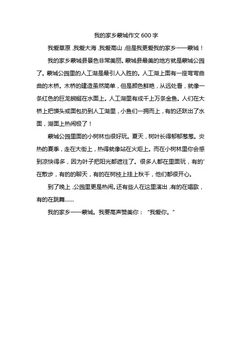 我的家乡蒙城作文600字