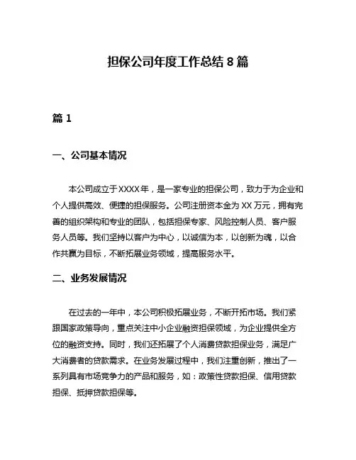 担保公司年度工作总结8篇